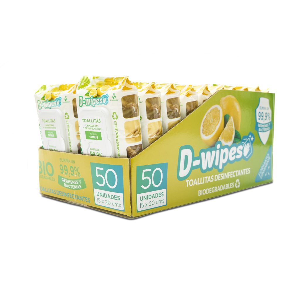 Pack 20 Toallitas Desinfectantes D-wipes Citrus Biodegradables 50 unid